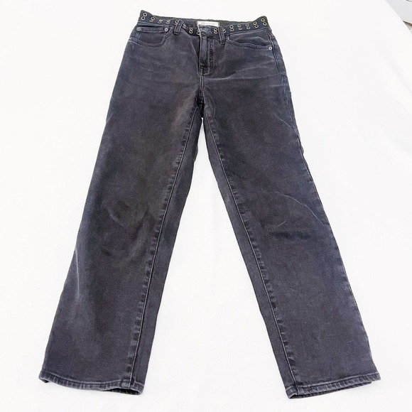 Madewell Classic Straight Black Denim Jeans Eyelet Accent Waist SZ25 - Picture 2 of 10